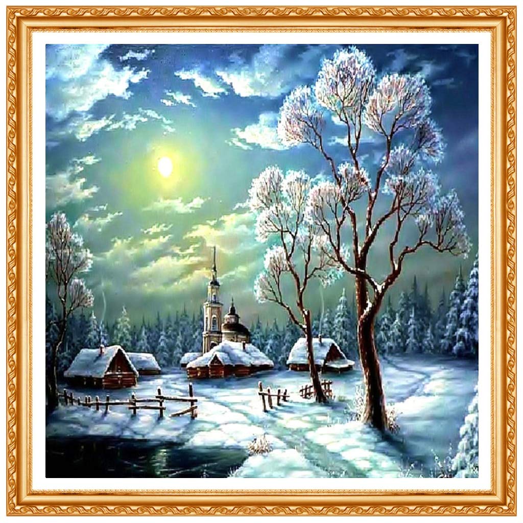 Amazon.co.jp: 冬の風景フルレイドダイヤモンド絵画刺繡クリスマス雪の